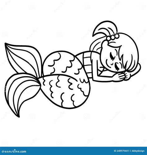 Sleeping Mermaid Isolated Coloring Page For Kids Stock Vector
