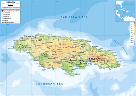 Jamaica Map Physical Worldometer