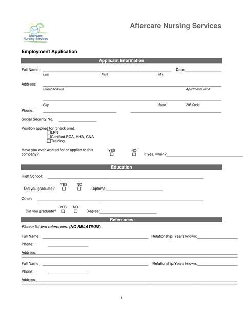 Aftercare Nursing Services Application Form Templates At