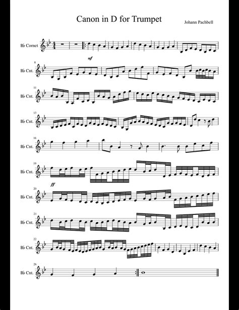 Download or print the pdf sheet music for piano of this accompanied canon song by bach for free. Canon_in_D__Trumpet Solo sheet music for Trumpet download ...