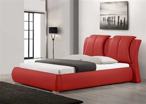 Upholstered Red Bonded Leather Bed Las Vegas Furniture Store Modern