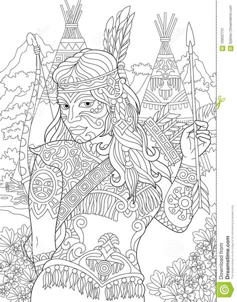 mujer del indio del nativo americano de zentangle ilustración del vector ilustración de pluma