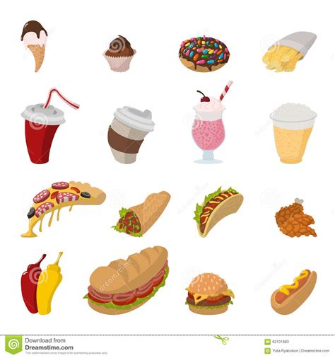 Fast Food Cartoon Icons Stock Vector Image 62101683