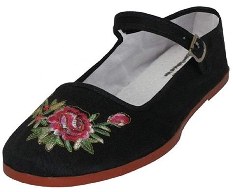 Womens Chinese Floral Embroidery Flats Shoes Mary Jane Shoes Comfortable Ballet