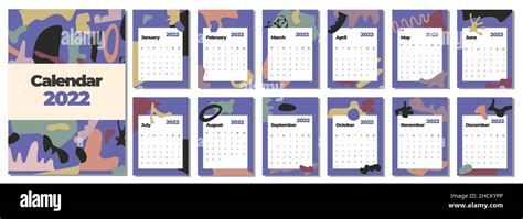 Monthly Calendar With Abstract Shapes Blue Color Of The Year 2022