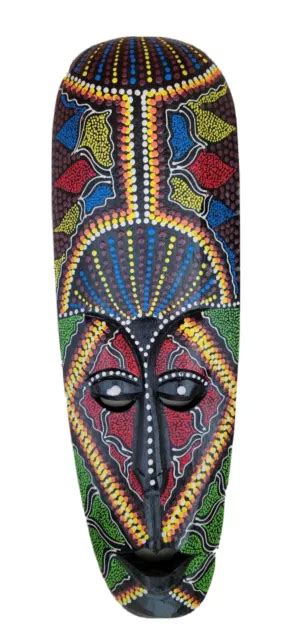 Tiki Mask Tribal Aboriginal Art Decor Dot Wood Bali Colorful Wall