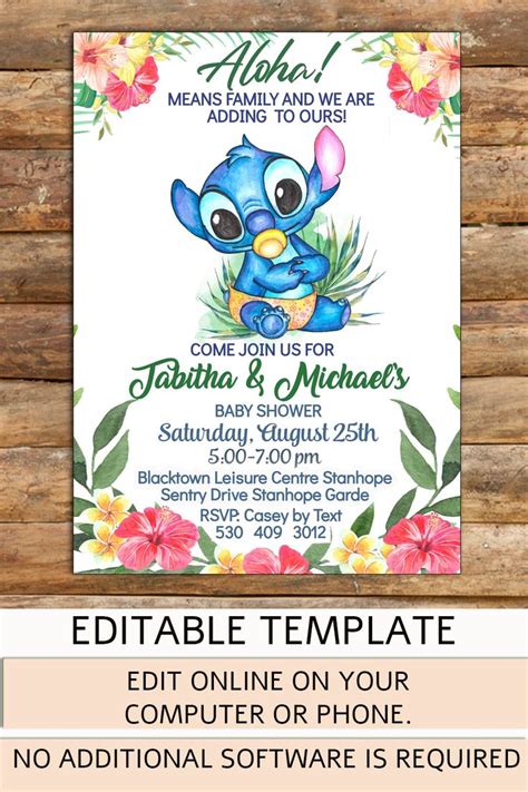 Lilo And Stitch Baby Shower Invitation Baby Stitch Baby Shower Invite