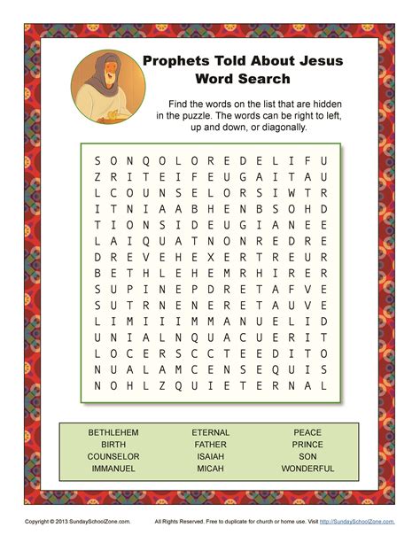 Prophets Told About Jesus Word Search Bible Activities For Children