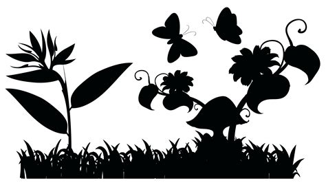 Silhouette Garden Scene With Butterflies 444814 Vector Art At Vecteezy