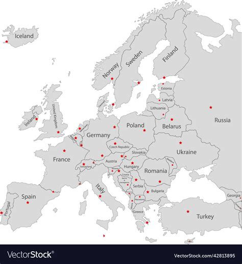 Europe Map With Capital Cities Royalty Free Vector Image