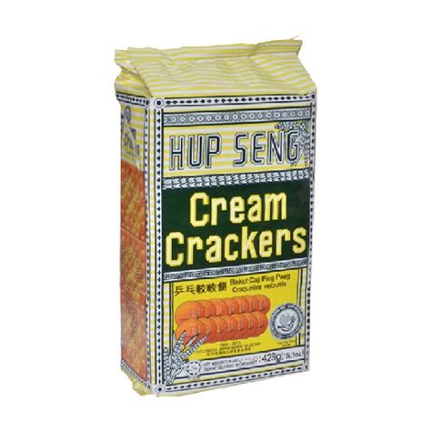 The top surfaces had a pattern of holes and the words cream. Hup Seng Cream Crackers 428g