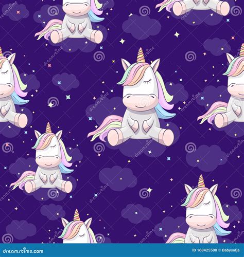 Seamless Pattern With Unicorn On A Background Of The Night Sky Stock