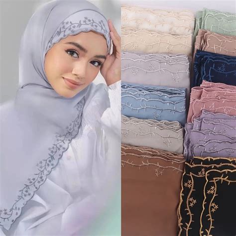 high quality malaysia women islamic shawls muslim hijabs headscarf bawal tudung embroidery