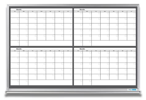 4 Month Whiteboard Calendar Non Magnetic Bandw Color