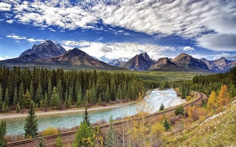 Download Wallpapers Banff River Railroad Bow River Valley