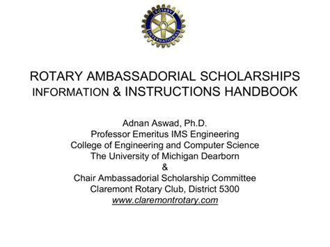 Rotary Ambassadorial Scholarships College Contacts 2010 2011