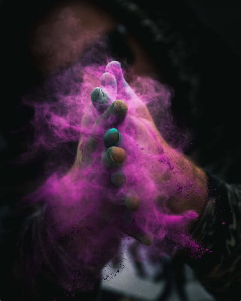 Purple Person With Colored Powders On Hands Smoke Image Free Photo
