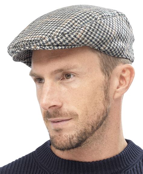 Mens Traditional Country Flat Cap Herringbone Tweed Check Hat Quilted