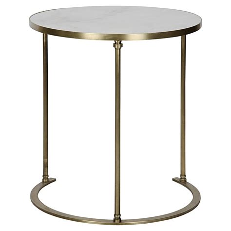 Noir Molly Modern White Stone Antique Brass Round Side Table