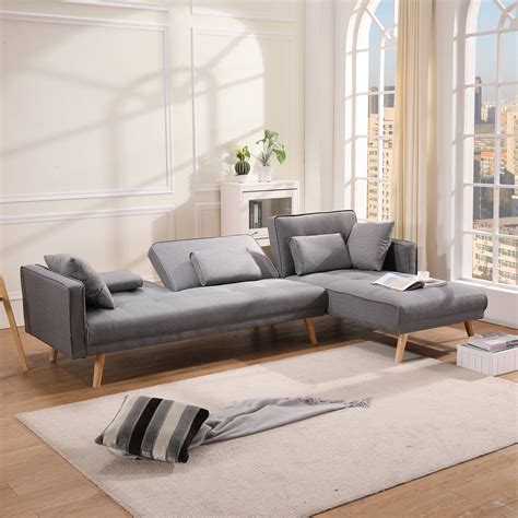 Segmart Modern Fabric Futon Sofa Bed With 5 Throw Pillows And Hardwood