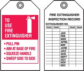 Ensure that the extinguisher has a current annual inspection tag from an outside vendor. Fire Extinguisher P.A.S.S. Tags - 4"W x 7"H | Seton
