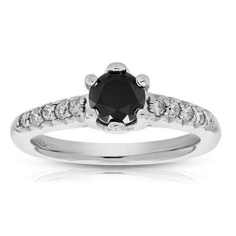 115 Cttw Black And White Diamond Engagement Ring 14k White Gold Bridal