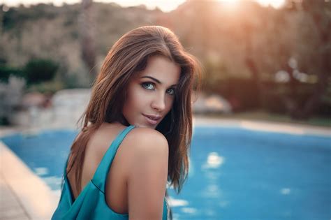 Wallpaper Face Portrait Depth Of Field Swimming Pool Women