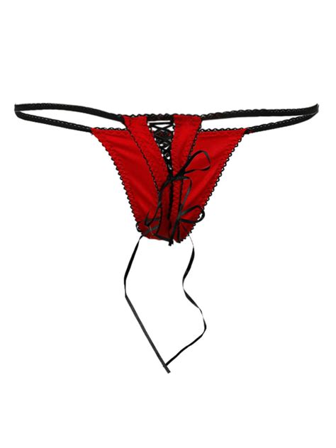 Red Thong G String Lace Up Two Tone Sexy Women Underwear
