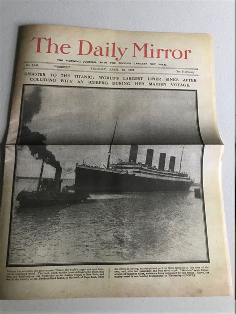 Rms Titanic April 16 1912 Newspaper Daily Mirror Replica Etsy
