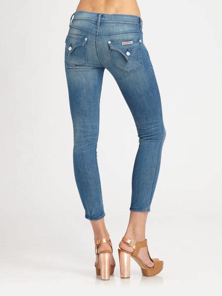 Hudson Collin Cropped Skinny Jeans In Blue Tan Lyst