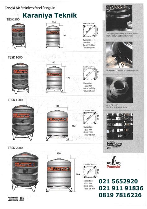 Technical specification of penguin® general tank Tangki PE & Stainless Penguin