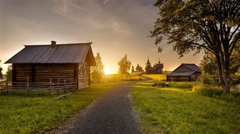 House Grass Trees Building Road Sunset Nature Landscape Sky