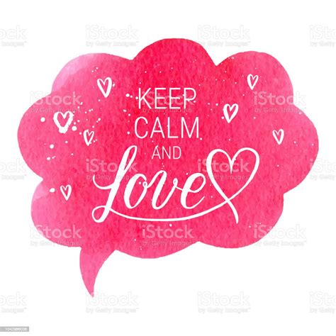 Keep Calm And Love Greeting Card Poster With Pink Watercolor Speech