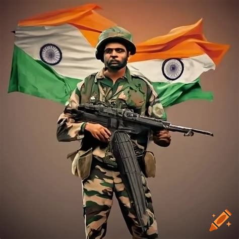 Indian Soldiers With Flag