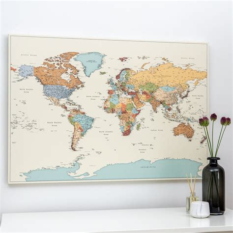 World Map Pin Board With Cities Push Pin Canvas To Mark Where You Have
