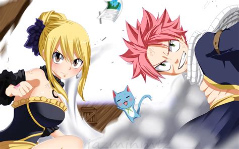 Download Wallpapers Fairy Tail Happy Lucy Heartfilia Natsu Dragneel Japanese Manga Anime