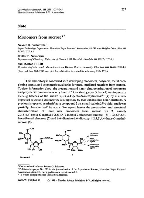 Pdf Monomers From Sucrose