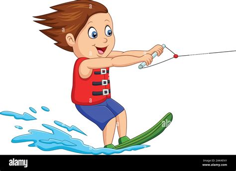 Cartoon Boy Playing Water Ski Stock Vector Image And Art Alamy