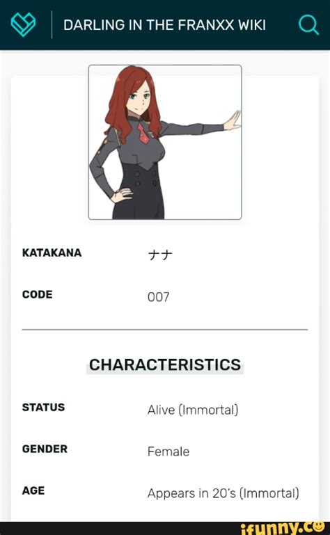 Darling In The Franxx Wiki Katakana Code 007 Characteristics Status