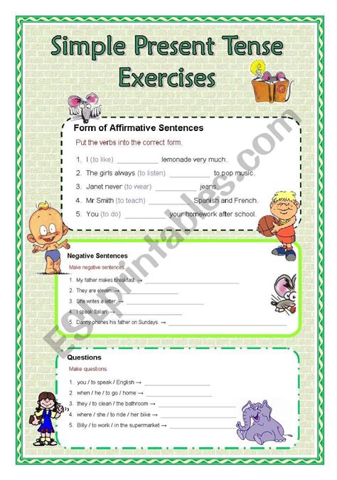 Present Simple Tense Exercises For Kids
