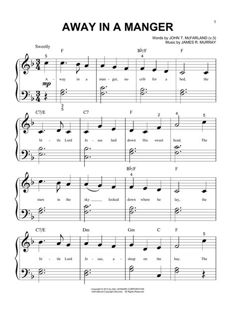 Away In A Manger Sheet Music James R Murray Big Note Piano