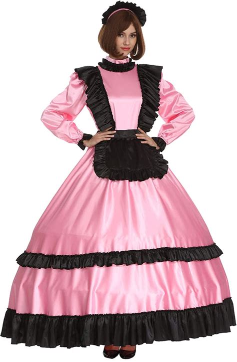 Buy Gocebaby Women Sissy Maid Lockable Satin Long Pink Black Dress