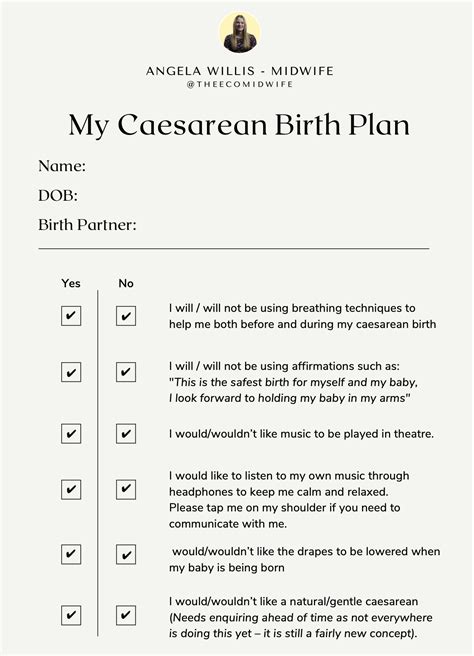 Caesarean Section Birth Preferences Template
