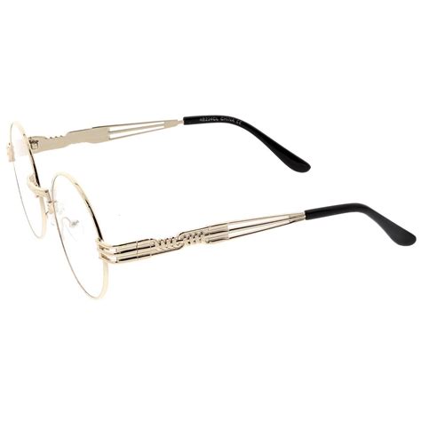 Classic Engraved Metal Round Eyeglasses With Arm Cutout Clear Flat Len Sunglassla Round