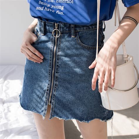 2018 Summer Spring High Waist Denim Short Skirt Female Women Casual Zipper A Line Mini Skirts