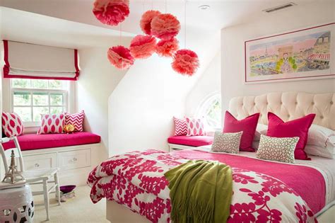Silver And Pink Girls Bedroom With Hot Pink Headboards