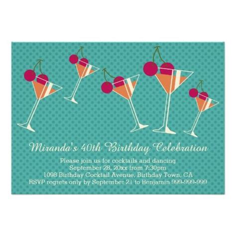 Modern Martini Cocktail 40th Birthday Party Invitation