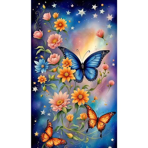 Flowers And Butterflies 3560cm Canvas Full Round Drill Diamond Painting