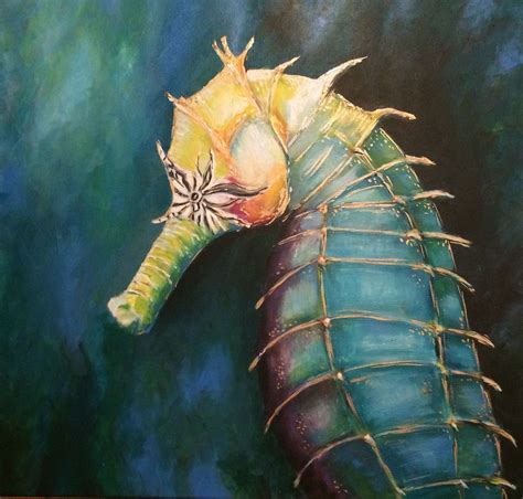 Seahorse Original Acrylic On Canvas Painting By Kate Fairbairn