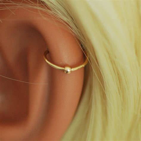 Tiny Hoop Gold Earring Hoop Helix Small Bead Ball Cartilage Etsy